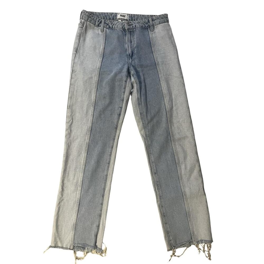 Paige Jeans Womens 27 Light Wash Panel Colorblock Straight Leg Raw Hem High Rise